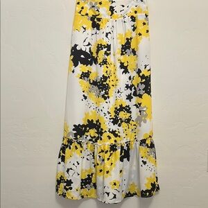 New York & Company Yellow and Black Floral Maxi Skirt